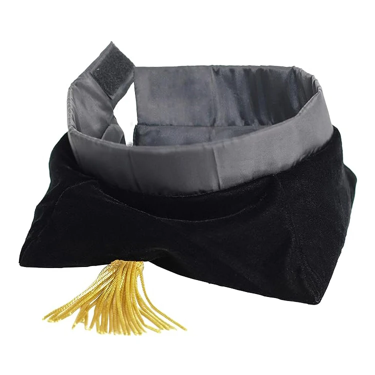 4/6/8 Sided Black Velvet Doctoral Tam Academic Cap With Golen Bullion Two Button Tassel factory