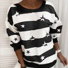 Sweatshirt Fashion Casual O Neck Long Sleeve Wide Stripe Printing Tops Sexy Star Print Sweatshirt