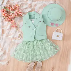 4-7Y toddler baby girls summer outfits fashion lapel coat 4pcs clothing candy color kids clothes children outfits