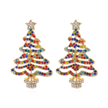 European and American new creative exaggerated diamond Christmas tree earrings Christmas flower hollow earrings