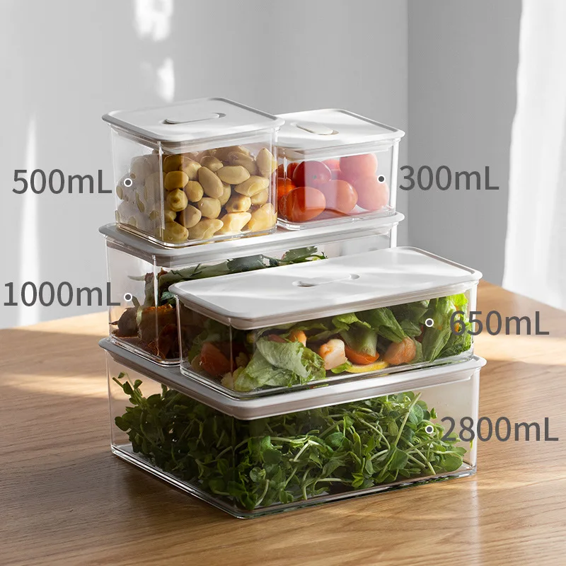 Kitchen Food Storage Box Refrigerator Organizer  Fresh-keeping Freezer Safe White Plastic Container  Airtight Crisper