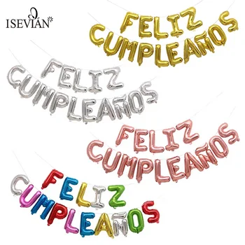 ISEVIAN balloon foil happy birthday in Spanish for foil balloon party colorful happy birthday foil balloon letter