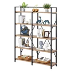 Bookcase 5 Tier Industrial Bookshelf Rustic Wood Etagere Bookcase Metal Tall Book Shelf With Open Shelving Unit