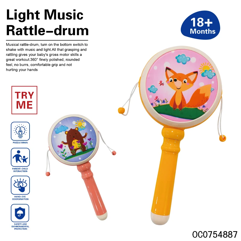 Electronic musical chinese hand rattle drum baby comforter toy set