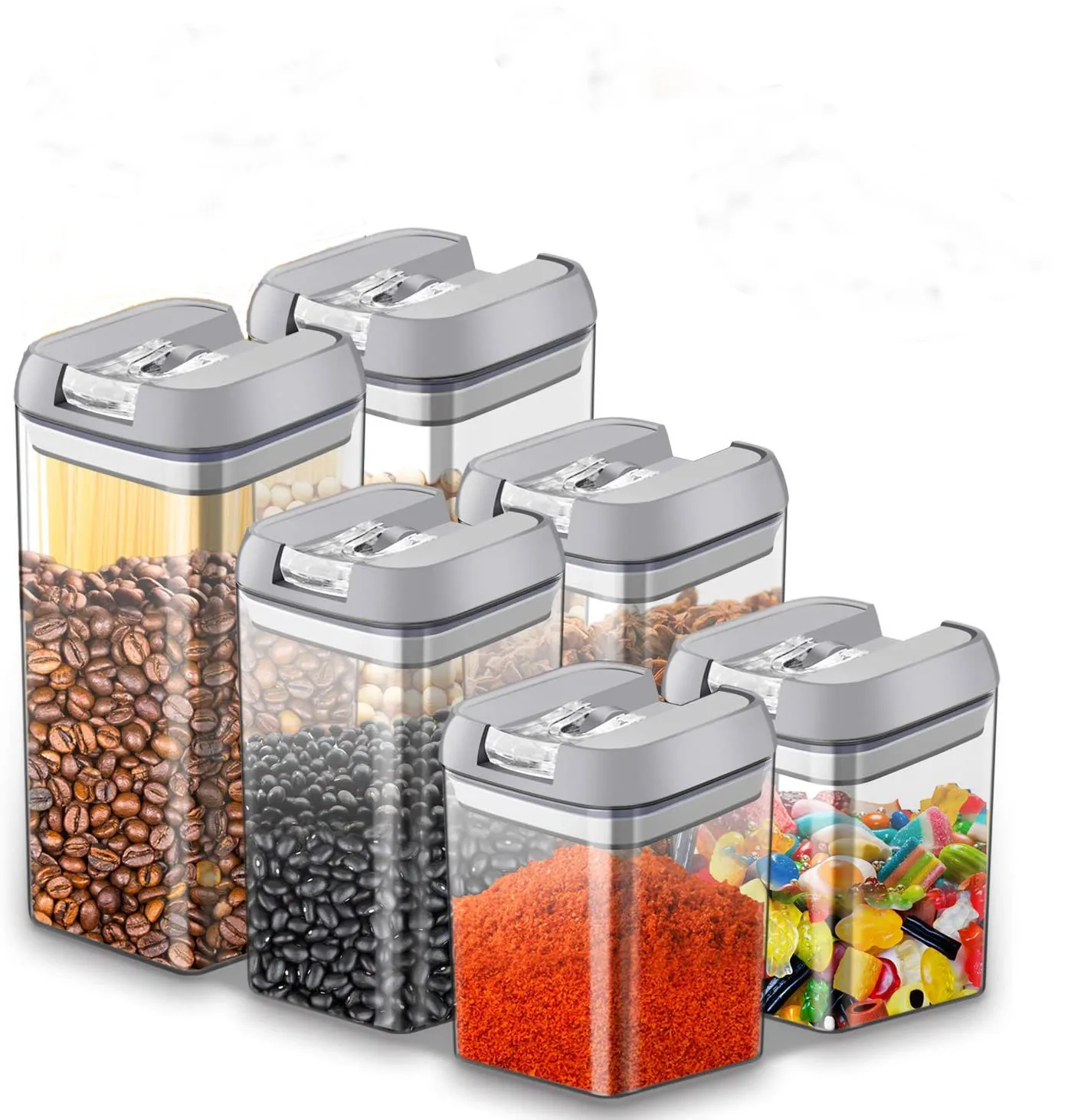 6 Pack Airtight Food Storage Container Set BPA Free Clear Plastic Kitchen and Pantry Organization Containers