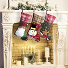 Santa Burlap Print 3 Combo Set Santa Stocking 20 Inch Fire Place Christmas Stocking Christmas Socks