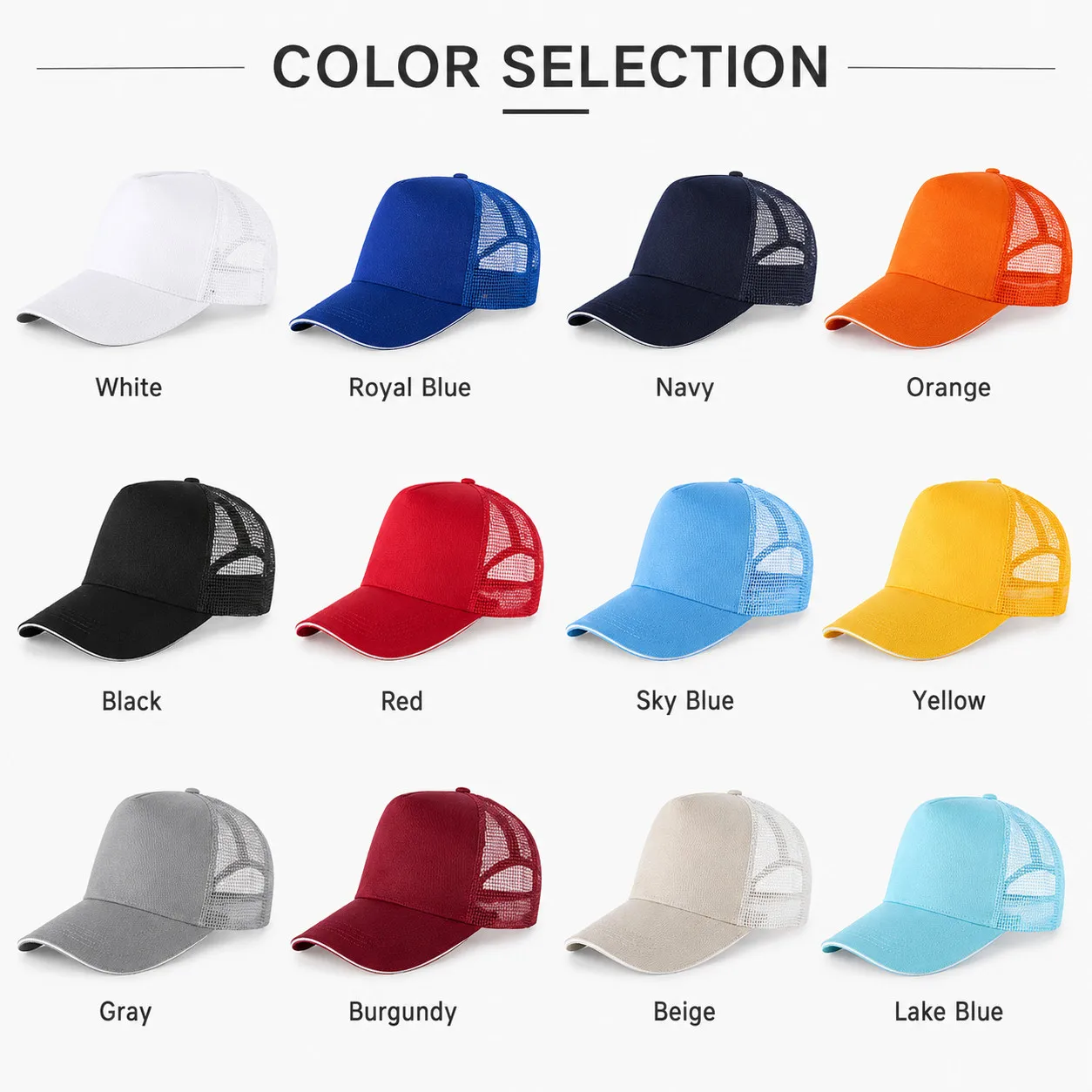 Custom Multi Color 5 Panel Trucker Cap Adjustable Hook Loop Back Mesh 3D Embroidery Outdoor Sports Hat