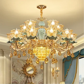 Hotel lobby chandelier empire crystal chandeliers pendant lights for brazil Ording jade pendant lamp North European style simple
