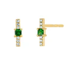 Diamond Princess Earrings Gemnel Wholesale 925 Silver 18K Gold Ruby Diamond Paving Princess Bar Mini Stud Earrings