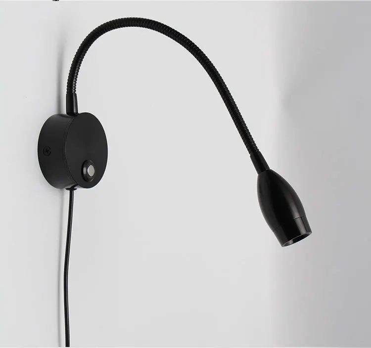 3W wall mounted led reading table light Hotel bedroom bedside headboard flexible gooseneck lamp