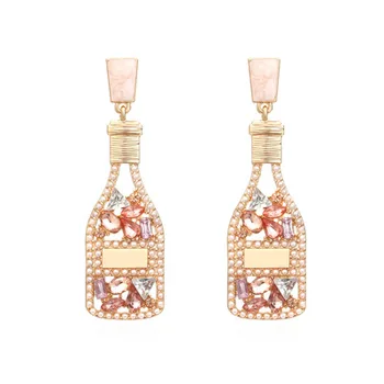 Fashion Fun Handmade Crystal Earrings Statement Wine Earring Beaded Champagne Bottle Earrings for Women