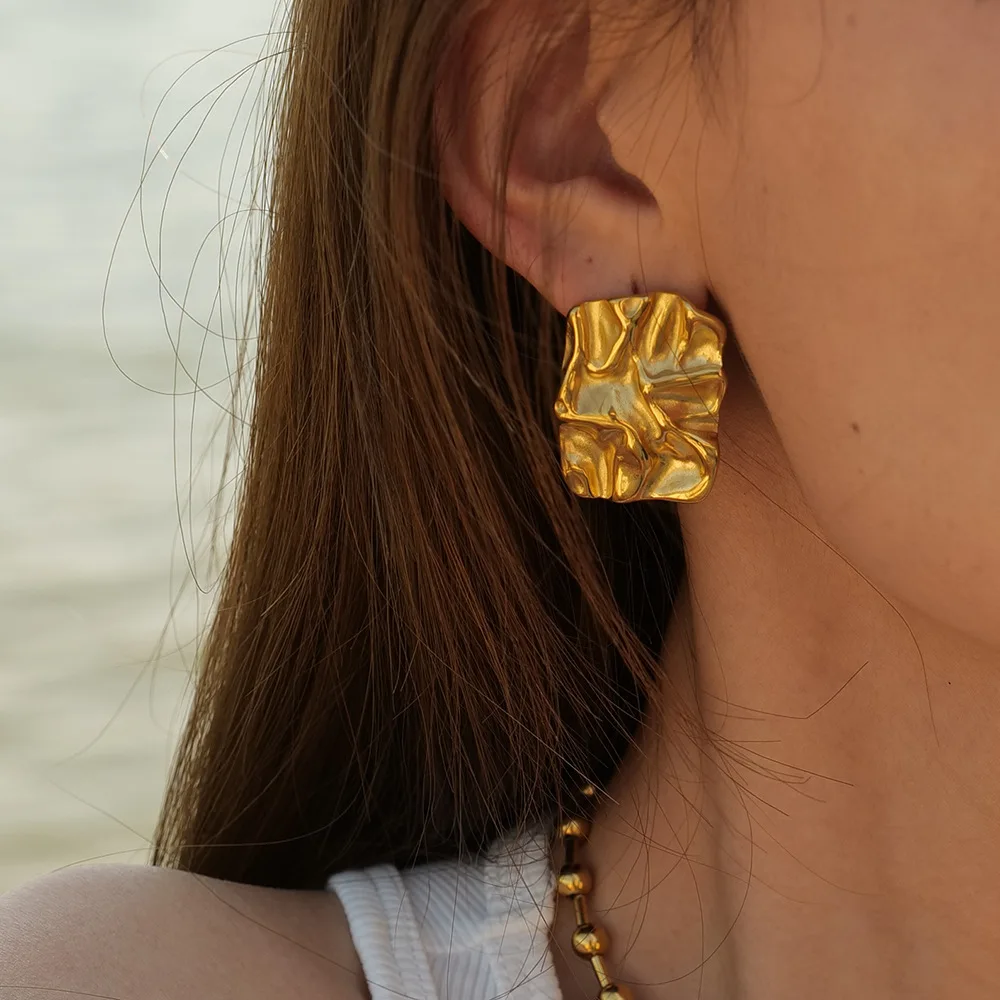 Tarnish free stainless steel gold plated irregular geometry shaped earrings for women