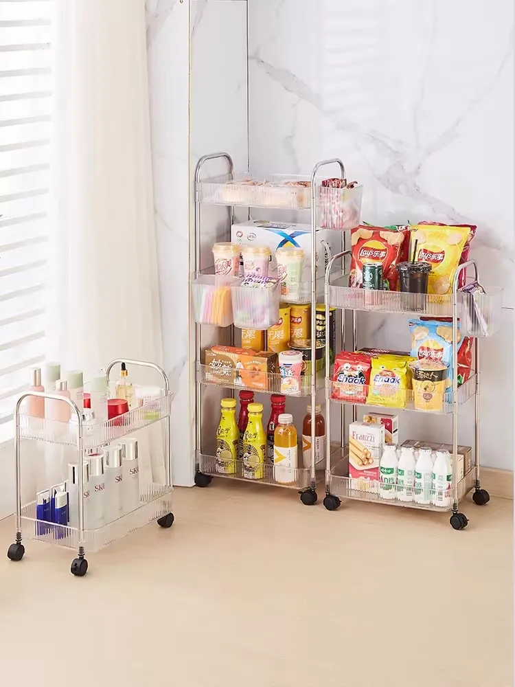 Organizer Trolley Cosmetics Kitchen Cart Bathroom Bedroom Multi Storey Snacks Storage Rack Transparent Storage Rack With Wheels