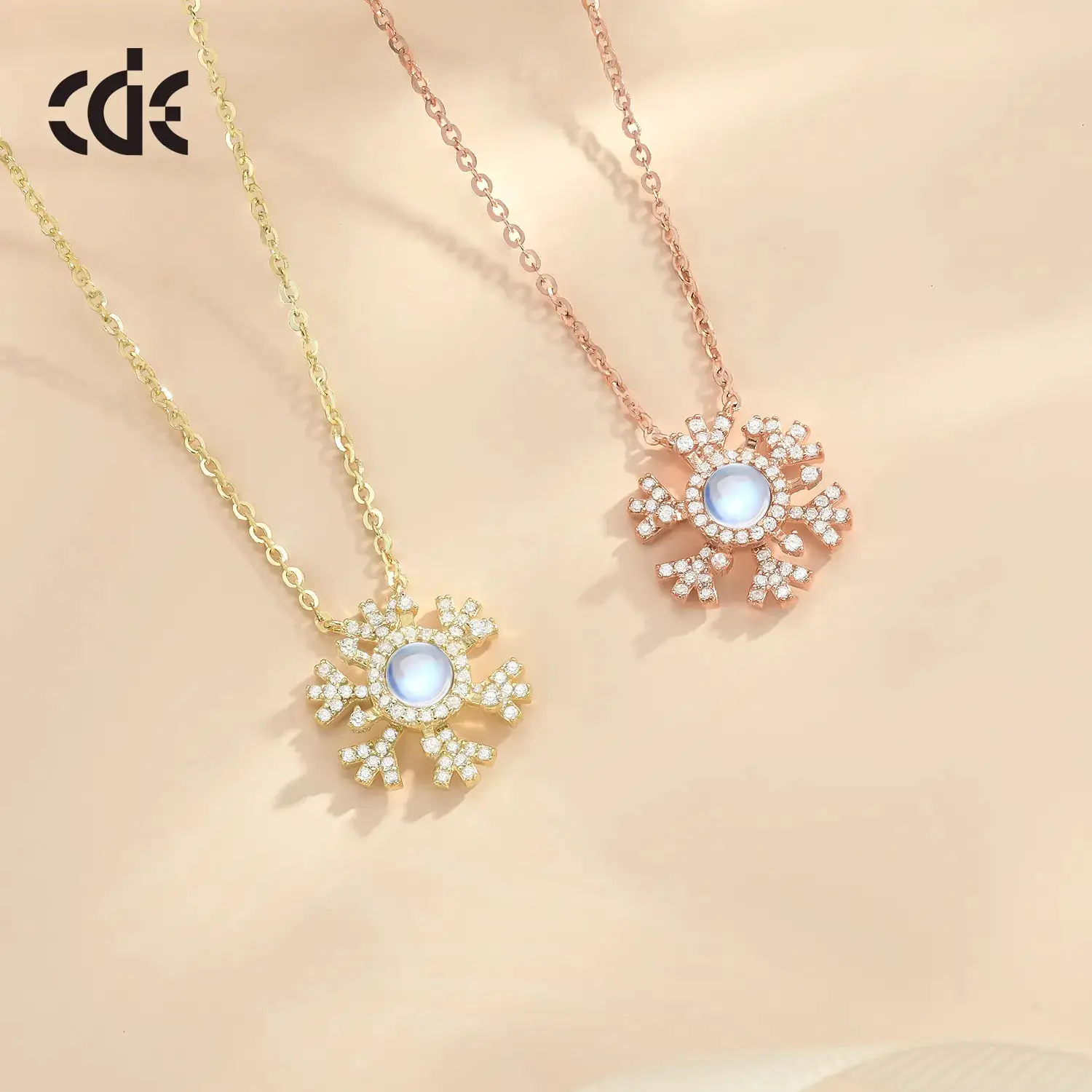 CDE GMYN001 Fine Jewelry 925 Sterling Silver Necklace Wholesale 14K Gold Plated Moonstone Snow Christmas Pendant Necklace