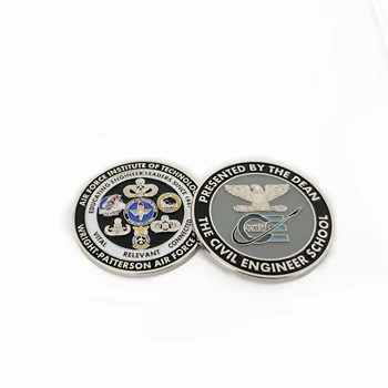 Customized Air Force Institute of Technology soft enamel souvenir challenge coins with silver plating for Art & Collectible