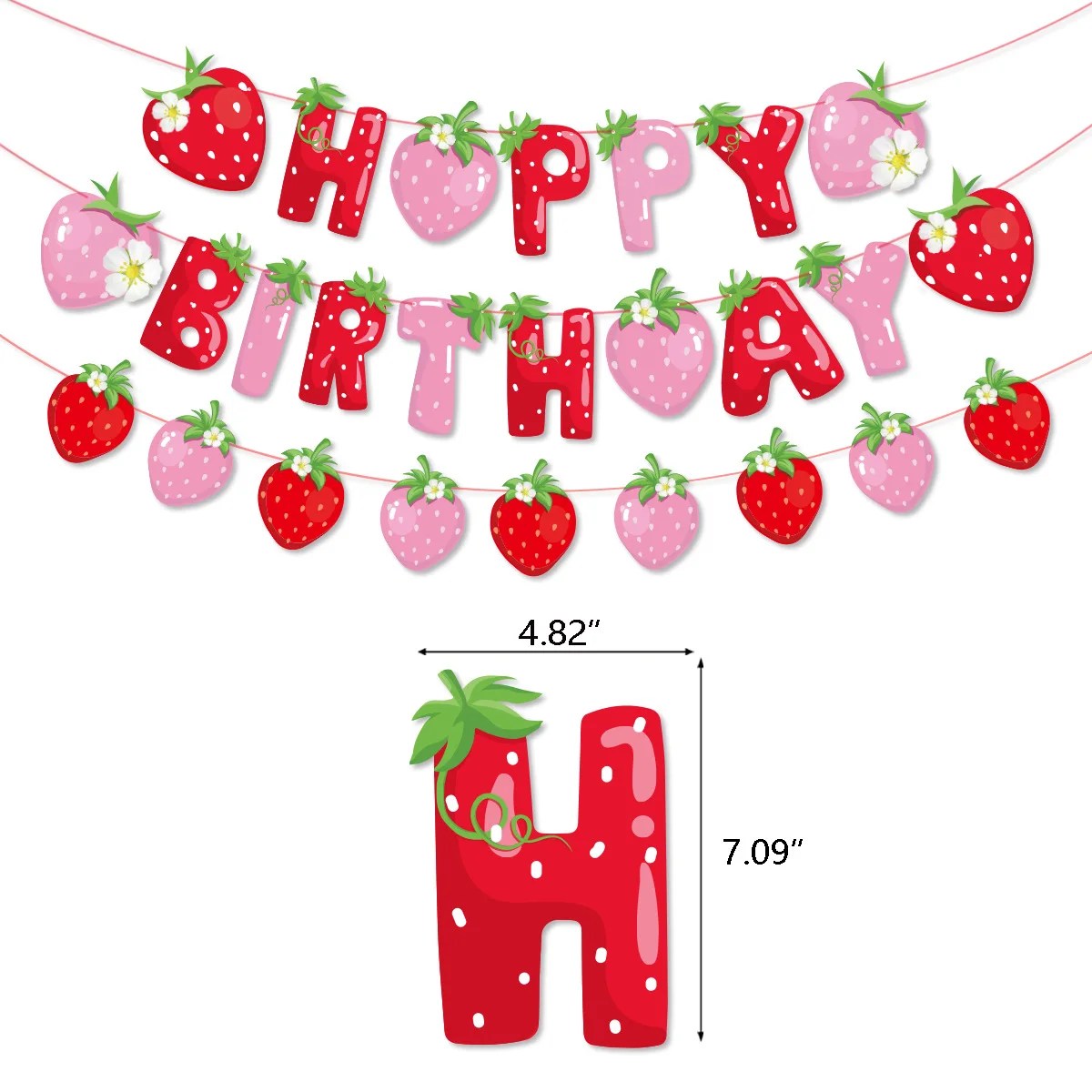 New fruit strawberry theme birthday party decoration strawberry flag cake card party balloon set