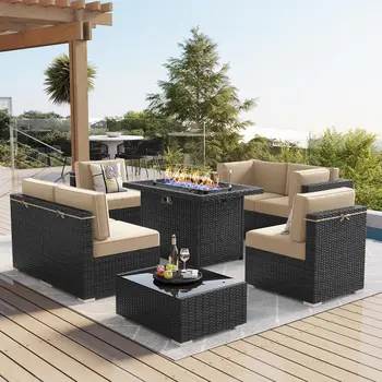HomeCome Factory Wholesale Rattan Wicker Garden Sets Outdoor Furniture Set Fire Pit For Courtyard Lawn Patio