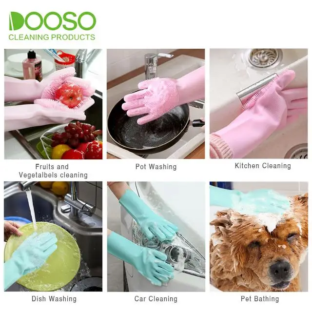 Silicone Scrubber Gloves Magic Dish Washing Gloves Cleaning Brush Scrubber Gloves