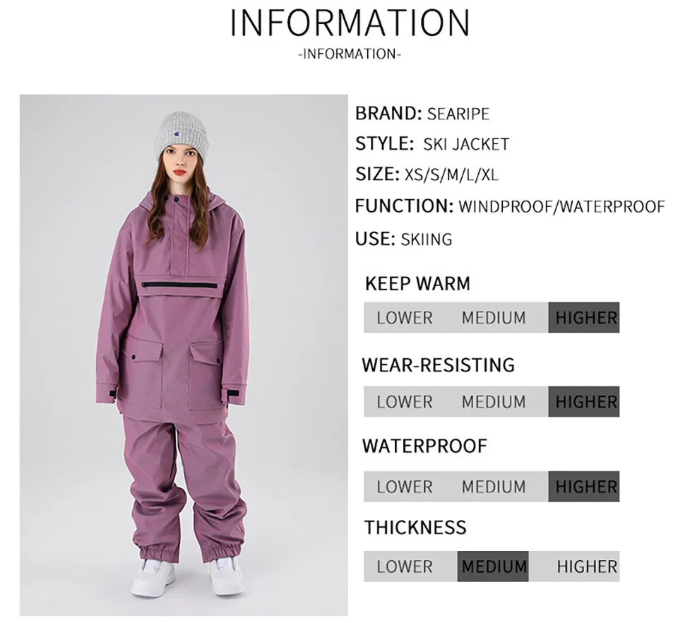 Reflective Ski Suit Men Women Winter Warm Windproof Waterproof Breathable Ski Hoodie Jacket