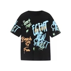 SANQIANG New Men'S Short Sleeve T-Shirt Loose Print Drop Shoulder Half Sleeve Crew Neck Comfortable Hem T-Shirt