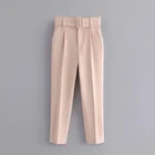 Ankle Woman Fashion Ladies Waist Belt Casual Pants High-rise Straight Leg Ankle Pants