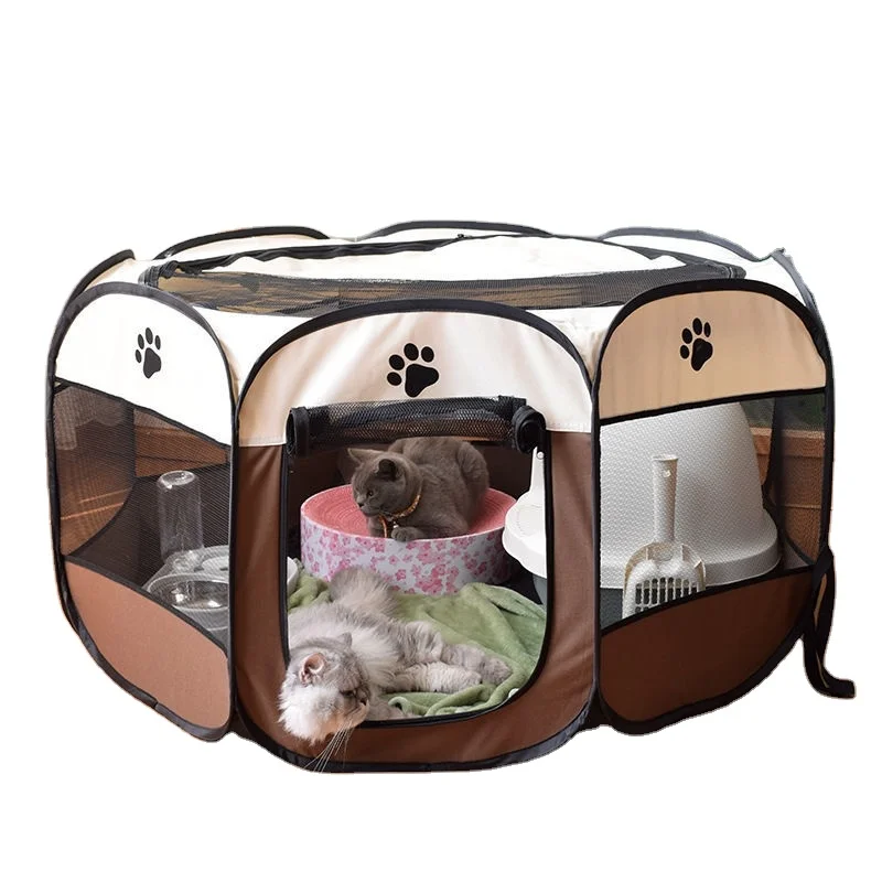 Portable Exercise Playpen Pet Crate Cage Dog Kennel Puppy Folding Fence Brown