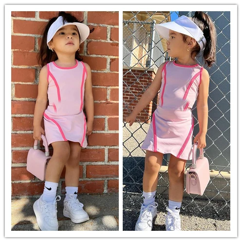 1-7Y summer toddler kids baby girl clothing sets solid sleeveless vest+short skirt two-piece outfits clothing for girls