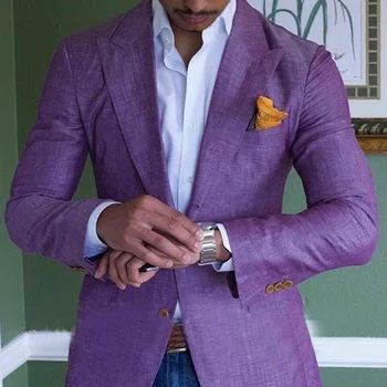 LL143 Purple Men's Linen Suits Summer Beach Jacket Slim Fit Suits For Men Tuxedo Groom Suits For Men Wedding Groomsman
