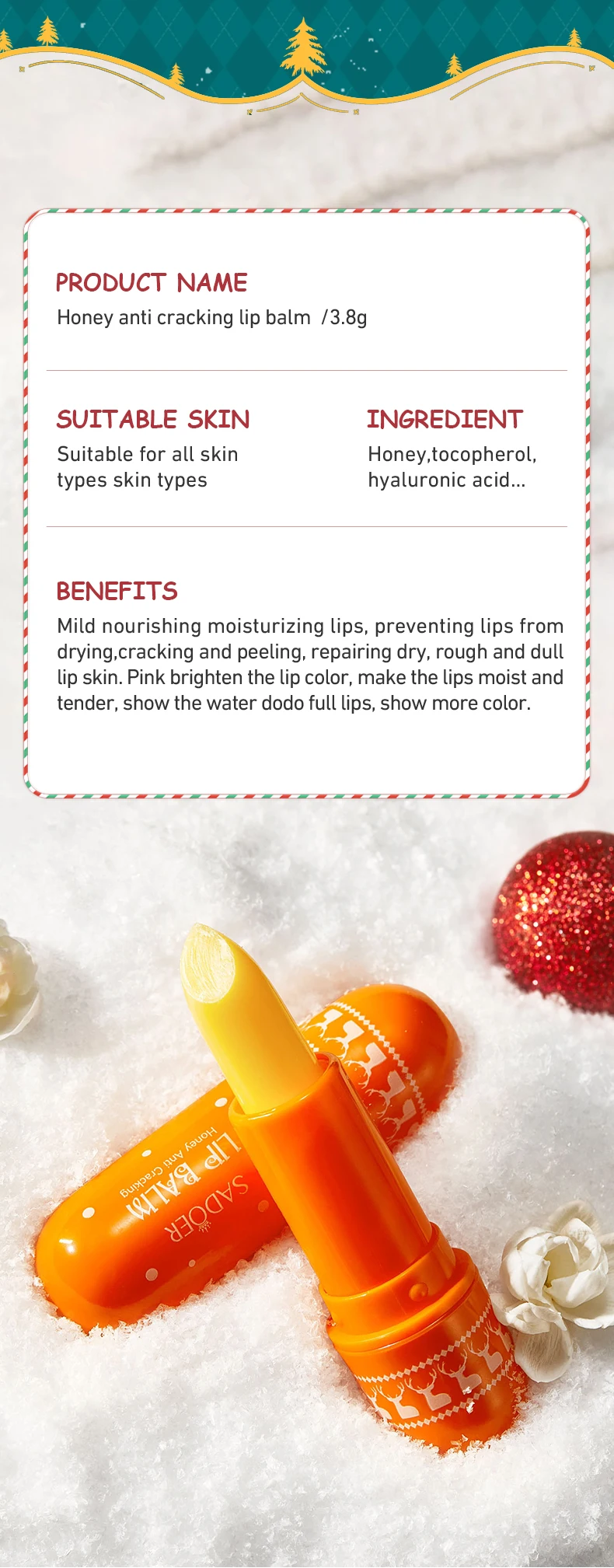 product oem hot sales wholesale sadoer christmas honey anti chapping lip balm autumn and winter anti chapping lip balm-10