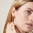 Stone Hoop Earring Earrings Minimalist New Baguette Stone Huggie 925 Sterling Polygon Hoop Earring