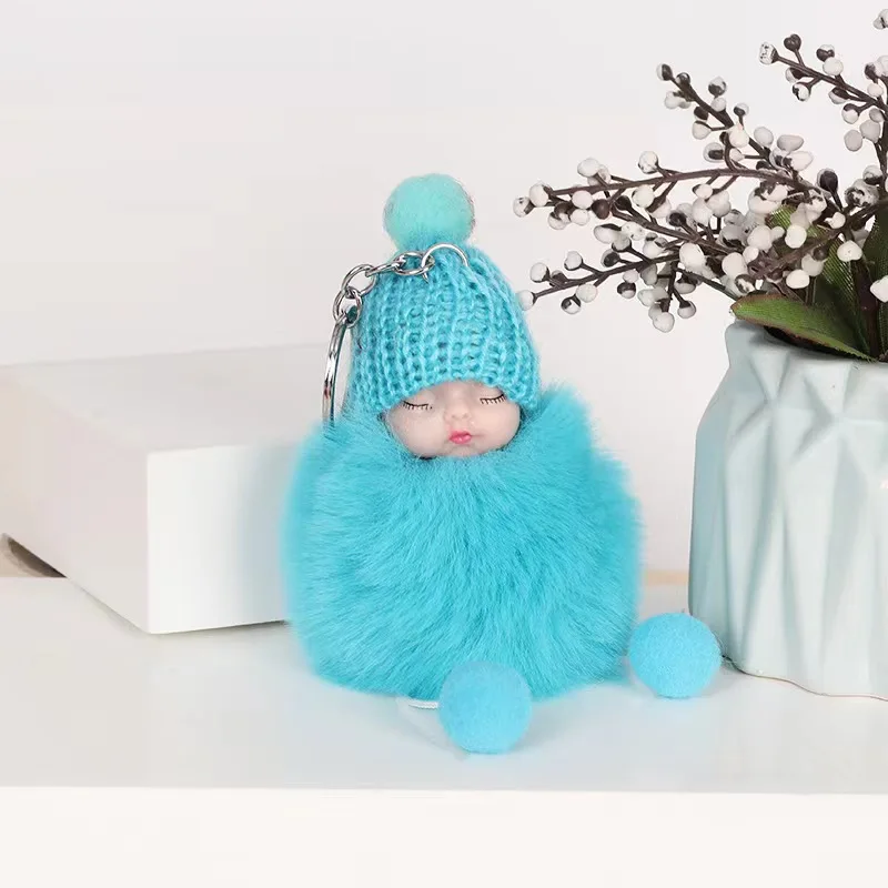 Sleeping doll fur ball pendant cute girl pendant princess girl plush jewelry car key chain toy wholesale
