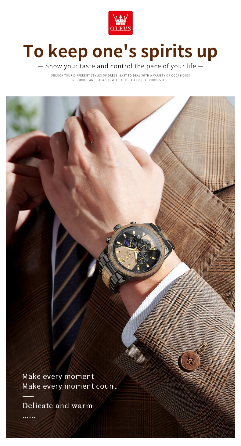 Olevs 3645 Luxury Man Watches Waterproof Luminous Hands Calendar Chronograph Quartz Wristwatch for Men Montre Relojes Homme Uhr