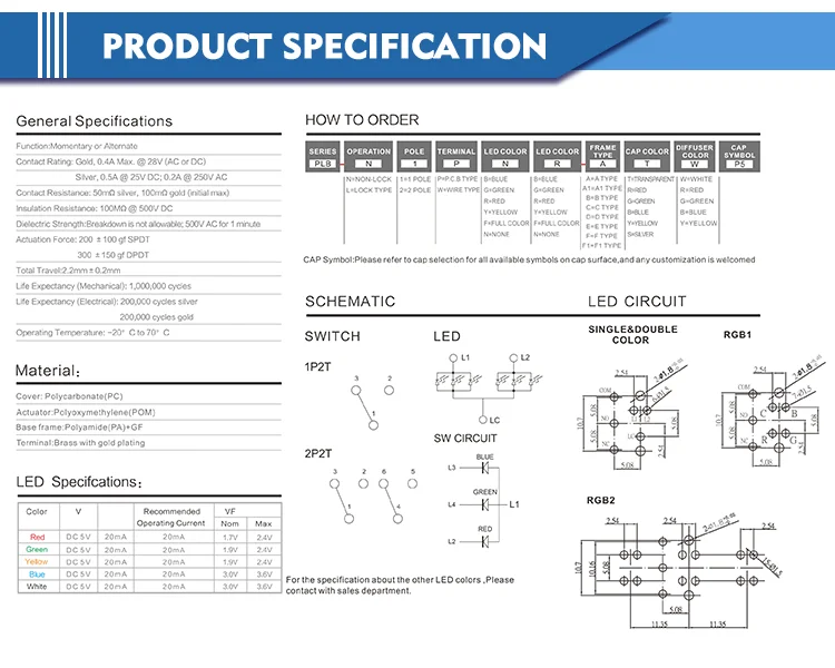 Lakeview PLB Series power switch Red Yellow Blue White Green And RGB illuminated push button switch Drop shipping
