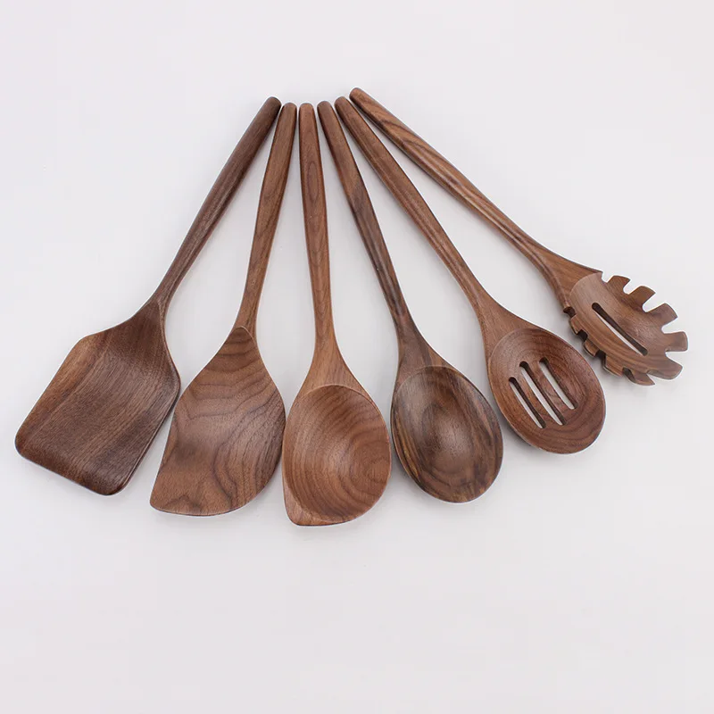 Wooden Spoons for Cooking Nonstick Wood Kitchen Utensil Cooking Shovel Natural Walnut Kitchen Utensils Set Of 6 PCS