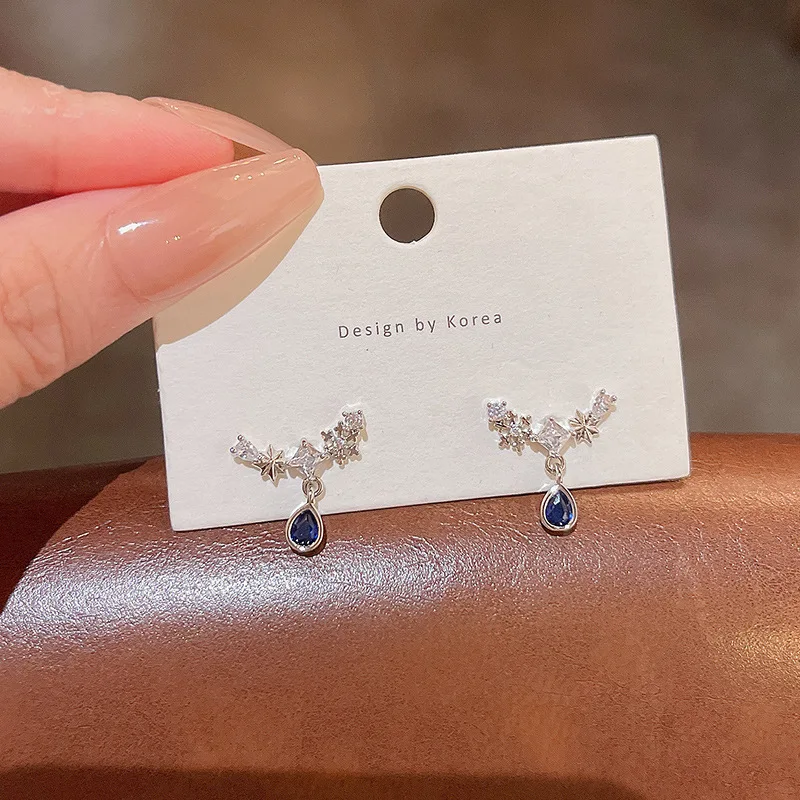 S925 sterling silver fashion exquisite temperament blue zircon fine jewelry earrings women