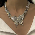 Diamond Clasp Hip Hop Full Diamond Cuban Clasp Necklace Punk Exaggerated Diamond Butterfly Necklace Set
