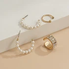 Clip On Pearl Hot Selling Clip On Alloy Ear Wrap Chunky Rhinestone Gold Ears Cuffs Hoop Pearl Earring Set