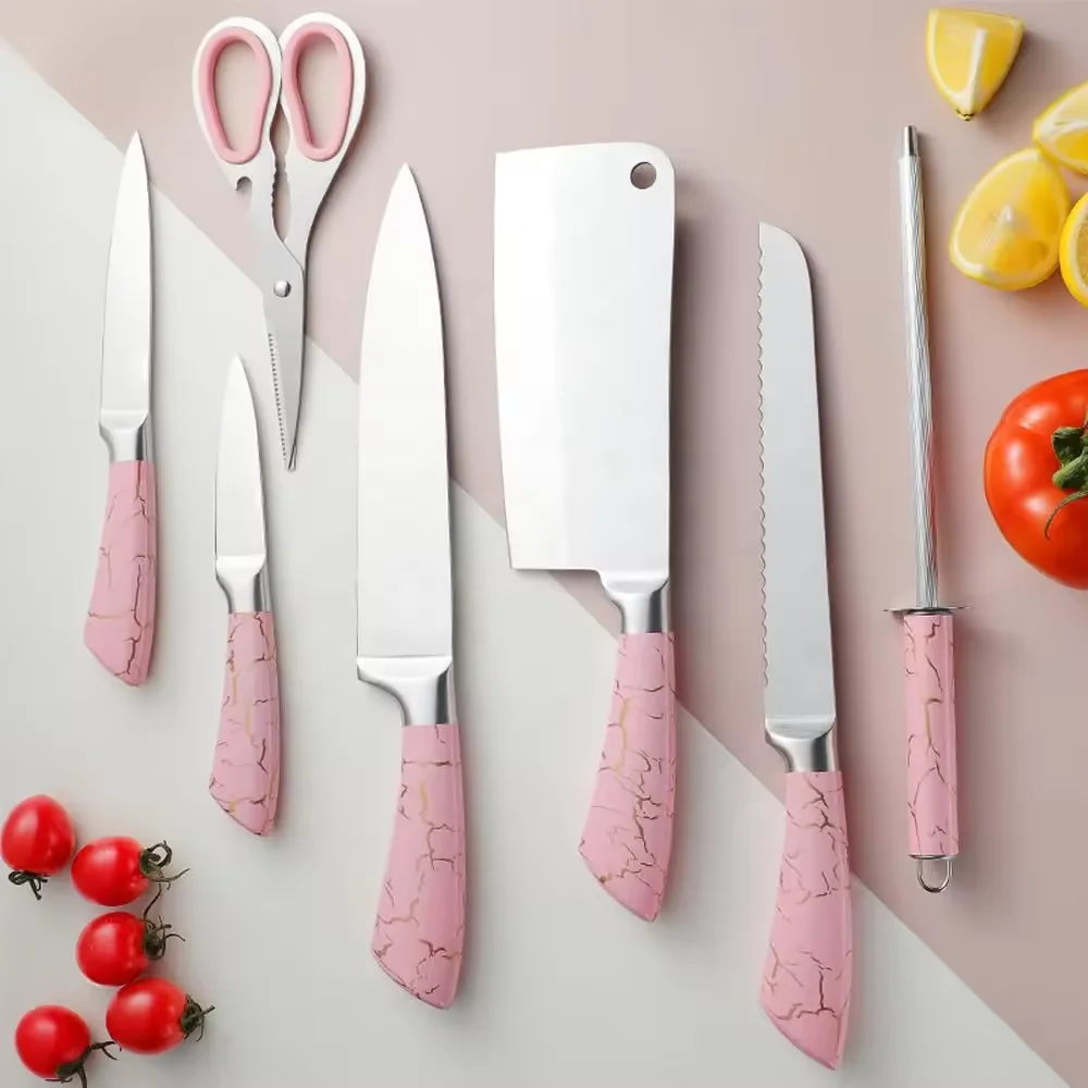 High Quality Multifunctional stainless steel 9Pcs knife set kitchen knives with stand peeler sharpener scissors knife set