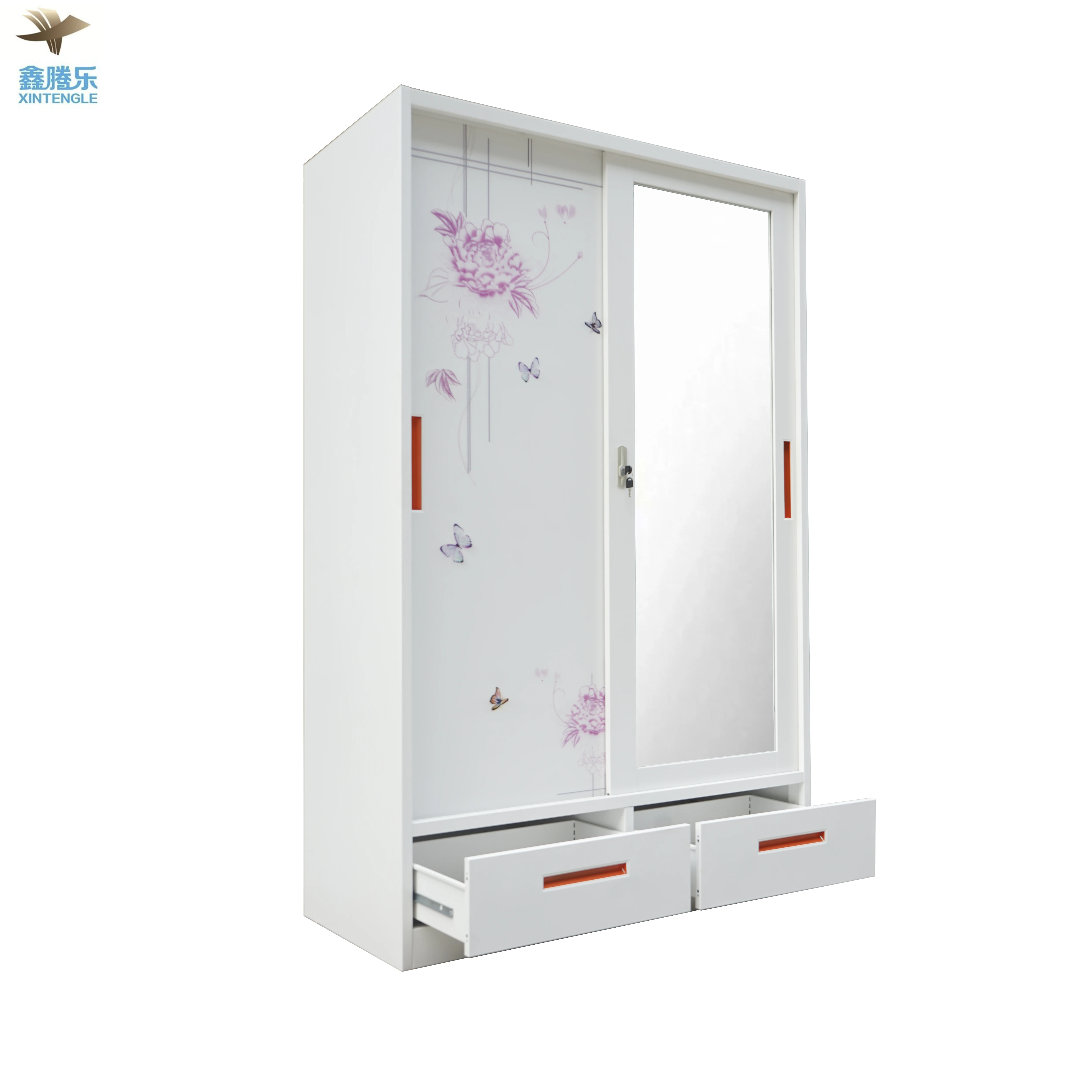 Modern 2-Door Steel Almari Wardrobe Cheap Iron Metal Metallic Closet for Bedroom Furniture Malaysia