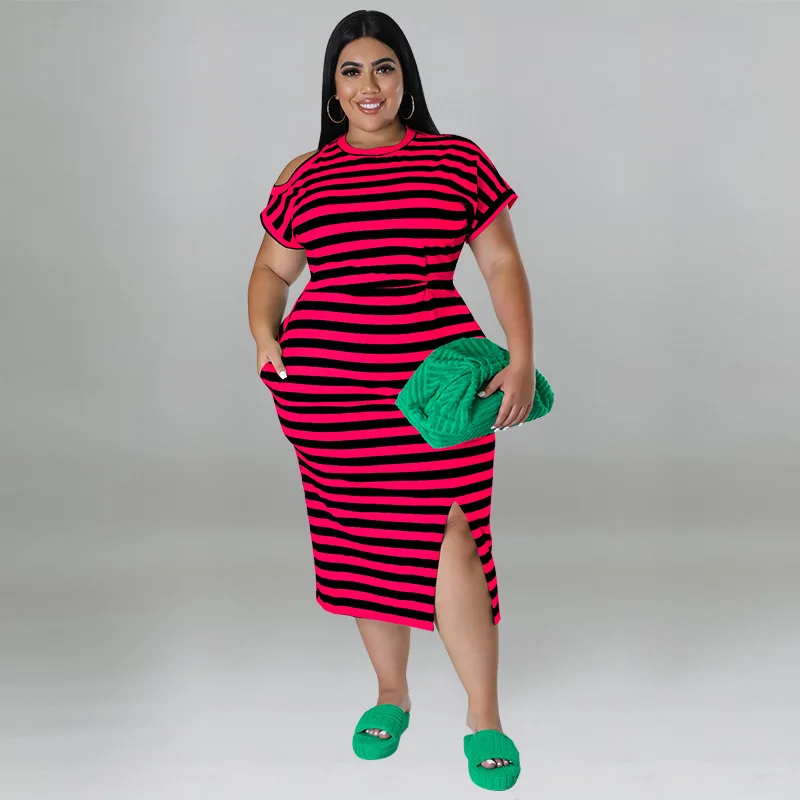 summer dress plus size women clothing fashion casual new striped homewear multicolor dress