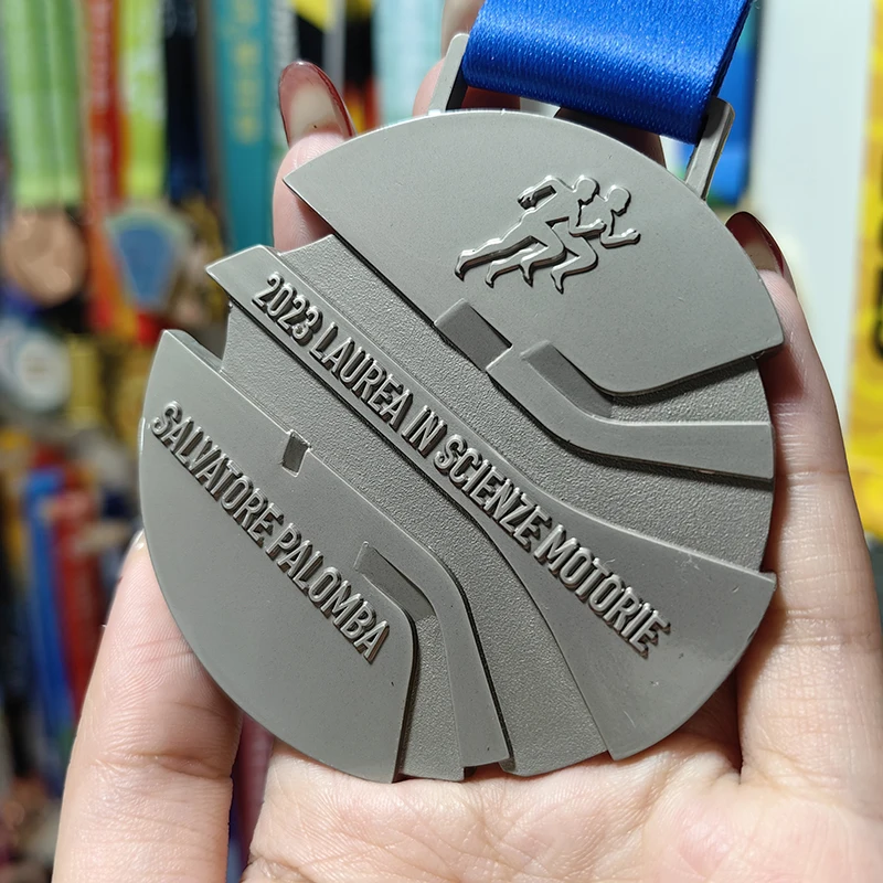 Custom Logo 3D Silver Sports Finisher Medal Finisher Marathon Fun Running Metal Medals with Ribbon manufacture