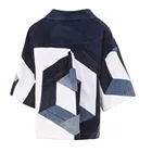 Short Hot Sale Patchwock Men's Contrast Denim Short Sleeve Jacket Zipper Closure Casual Dress Jacket Coat