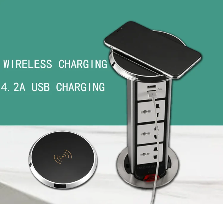 Smart Wireless Charging Desktop Socket Lift Kitchen Conference Table Power Socket EU Desktop Socket
