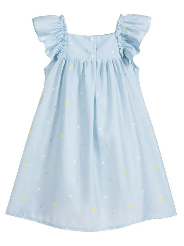 Children Girl Clothing Kids Clothes Light Blue Color Summer Print Ruffle Sleeveless Little Girls Dress