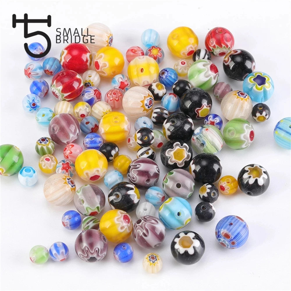 product wholesale 6 8 10mm murano lampwork flower beads for jewelry making diy crafts accessories multicolor round glass beads-30