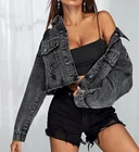 Cool Jacket Jackets Cool Style Washed Frayed Hem Ripped Denim Jacket Tops Wholesale