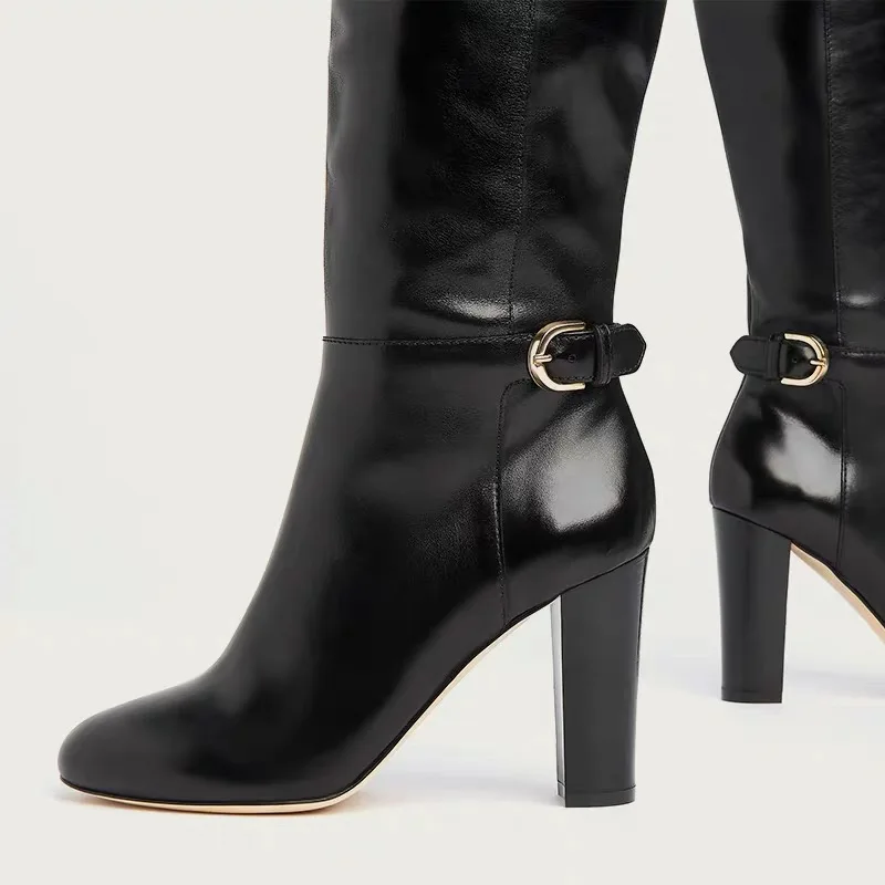 女式秋冬时尚潮流2022黑色靴子女式长鞋高跟鞋女式膝盖高筒靴