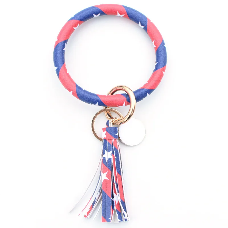 Amazon Hotsell Pu Leather Tassel Circle Key Chain Women Wristlet