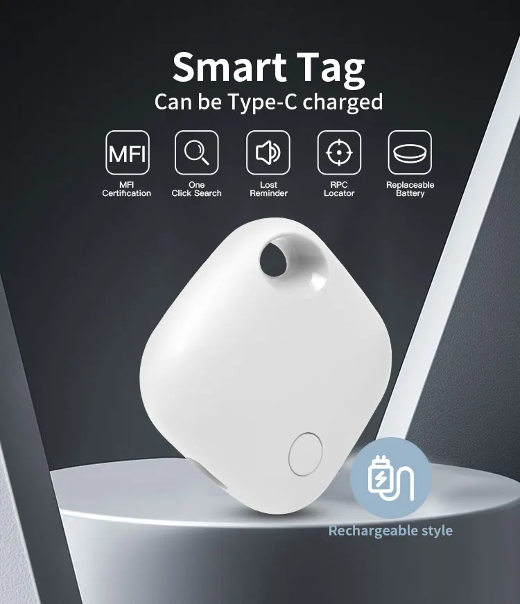 RSH Type C Rechargeable 'Find My' Mini GPS Tracker MFi Certified Key Finder Locator for Apple Devices Wallet Luggage Global factory