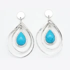 Earrings Elegant Design 925 Solid Sterling Silver Plain Drop Earring With Real Turquoise Silver Earring